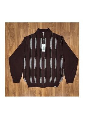 Stacy Adams Maroon and Gray Zip-Up Patterned Sweater